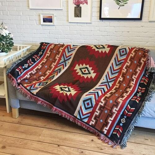 Retro Geometric Sofa Blanket for Babies Winter Bedroom/sofa Leisure Blanket Indian National Style Bay Window Decorative Carpet