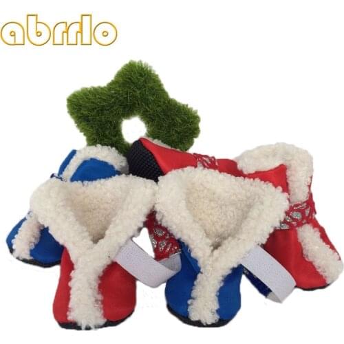 4pcs Christmas Waterproof Winter Pet Dog Shoes Anti-slip Snow Boots Thick Warm For Small Dogs Puppy Dog Booties Doggies Footwear