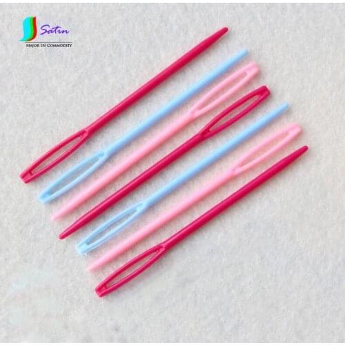 Pink/Blue/Rose Red Color DIY Big Hole Plastic Needles for Hand Knitting, Weaving Tools for Sweater, 36pcs/lot 7cm 9cm S0001J