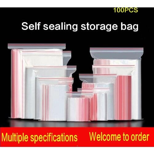 Self-sealing transparent sealed bag size plastic sealed food packaging sample storage storage fresh snacks grocery bag 100PCS