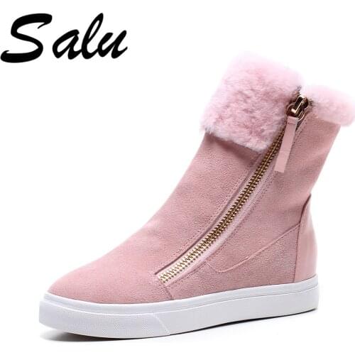 Salu 2020 Snowshoes Womens Winter Boots with Wool Warmful Fur-Lined Ankle Boots for Women Genuine Leather Womens Winter Shoes