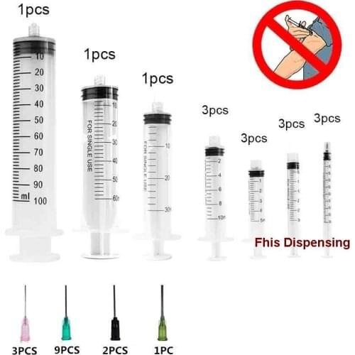 100ml 50ml 30ml Each 1pcs 10ml 5ml 3ml 1ml Each 3pcs Syringes with Blunt Tip Fill Needles Luer Lock Pack of 15