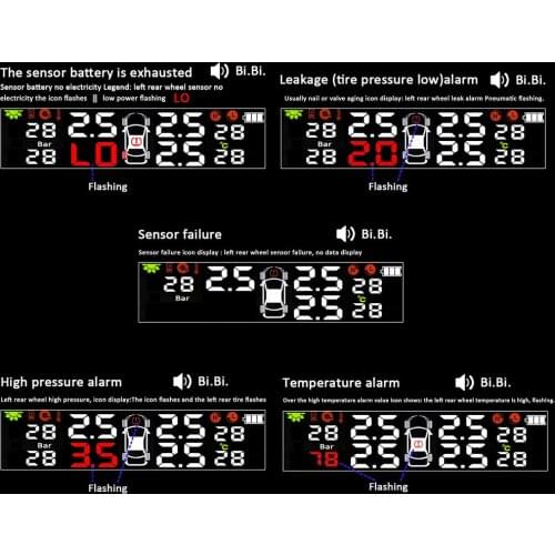 T1 TPMS Solar Car Tire Pressure Monitoring System Manometer + 4 Internal Sensor