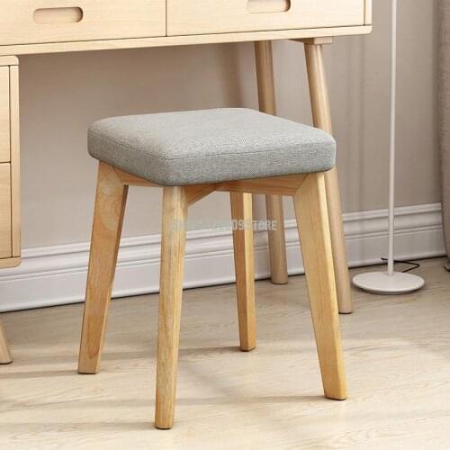 Nordic small square stool fashion creative modern makeup simple solid wood chair home dining stool adult fabric low stool