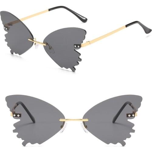 Butterfly Rimless Sunglasses Women Luxury Brand Designer Fashion Oversized Steampunk Sunglasses Vintage Eyewear UV400