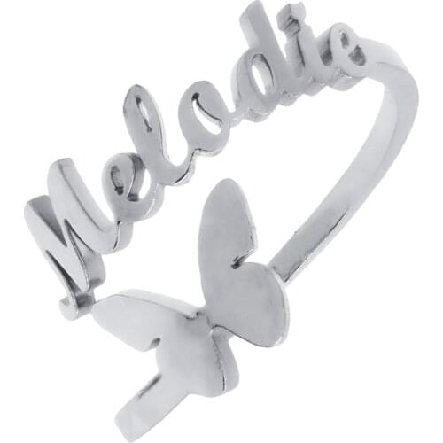 DARK DIAMOND-Butterfly name ring in steel or 18K gold plated (adjustable)