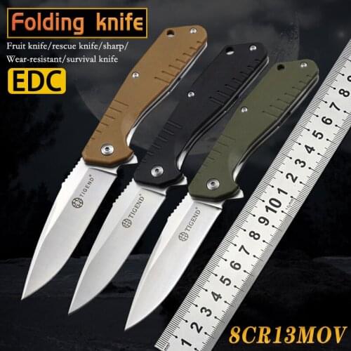 8CR13MOV blade folding knife G10 handle outdoor camping hunting survival fixed knife portable household fruit knife EDC tool
