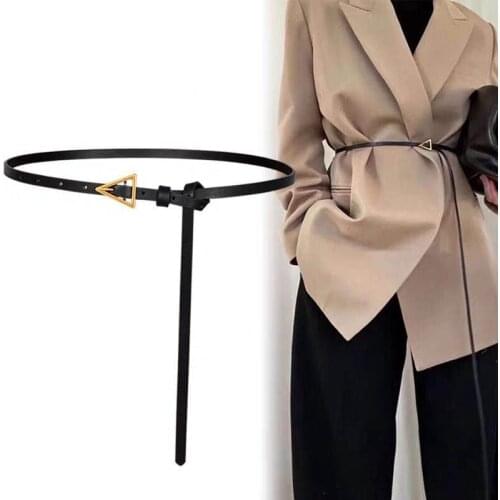 Triangle Buckle Thin Belt Womens Decorative Dress Jeans Belt Simple Fashion Women Lady PU Leather Straps Waistband