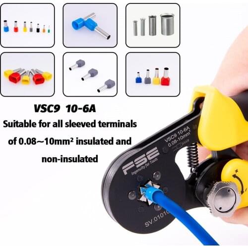 VSC9-10-6A 0.08-10mm^2 26-7AWG Adjustable Precise Crimp Pliers Tube Bootlace Terminal Crimping Hand Tool HSC9-10-6A