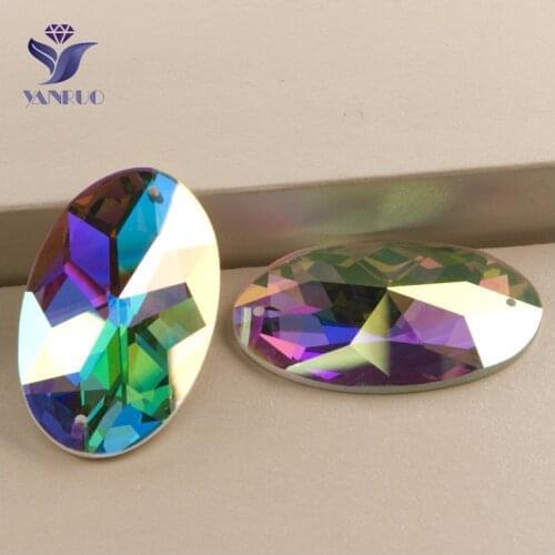 YANRUO 2052TH All Sizes AB Oval Flat Back Glass Strass Sewing DIY Crafts Crystal Stone Sew On Rhinestones For Clothing
