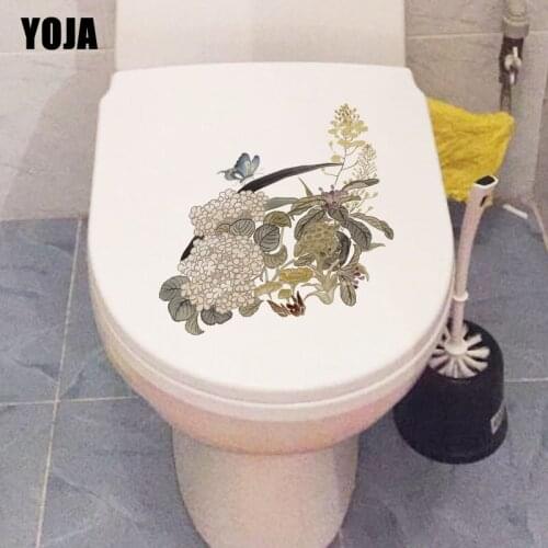 YOJA 21.3X20.9CM Modern Cartoon Flower And Butterfly Toilet Decal Wall Sticker Home Decoration T3-1274
