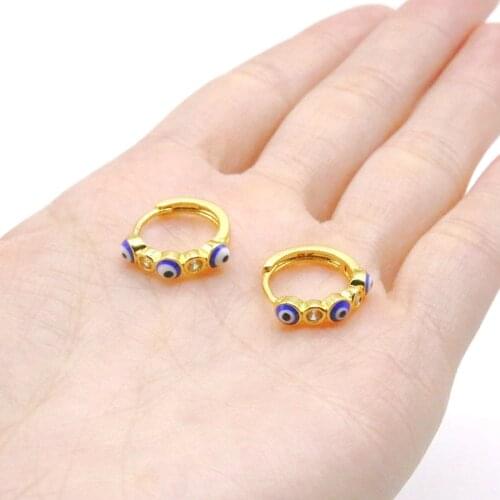 Rhinestone Evil Eye Earrings For Women 14K Gold Vintage Simple Trendy Round Eye Hoop Earrings Ear Stud Jewelry