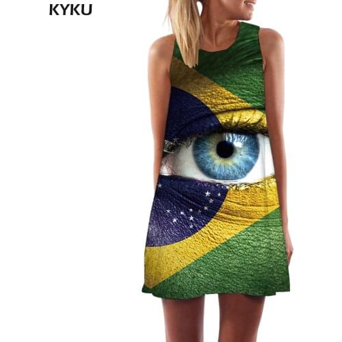 KYKU Eye Dress Women Brazilian Flag Sexy Brazil Boho Graffiti Vestido Sexy Art Short Womens Clothing Elegant Sleeveless Tunic