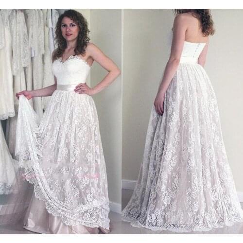 Vestidos de noiva Simple Sweetheart Lace Wedding Dresses 2020 Floor Length A Line Sash Bridal Gowns robe de mariage Vintage