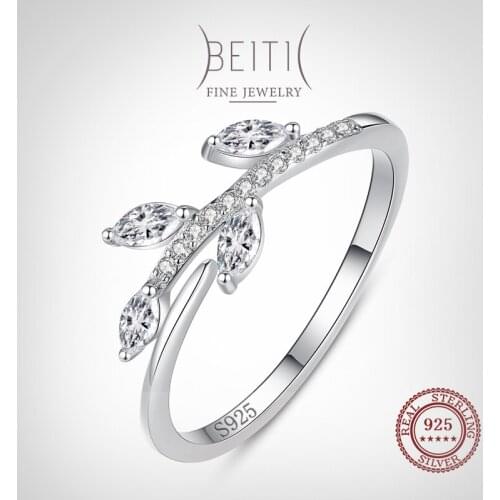 Beitil Dazzling Zircon Tree Branch Leaves Real 925 Sterling Silver Rings For Women Minimalist Fine Jewelry 2021 New Style