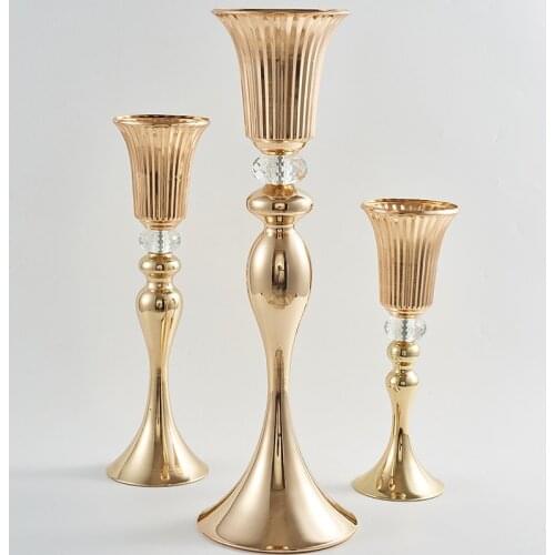 Gold Flower Vase Trumpet Shape Crystal Vase Wedding Table Centerpiece Party Road Lead Flower Stand For Home Decor