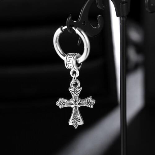 1pcs Direct Deal Fashion Gothic Cross Round Stainless Steel Fashion Women Drop Earrings Men Dangle Earings Wholesale