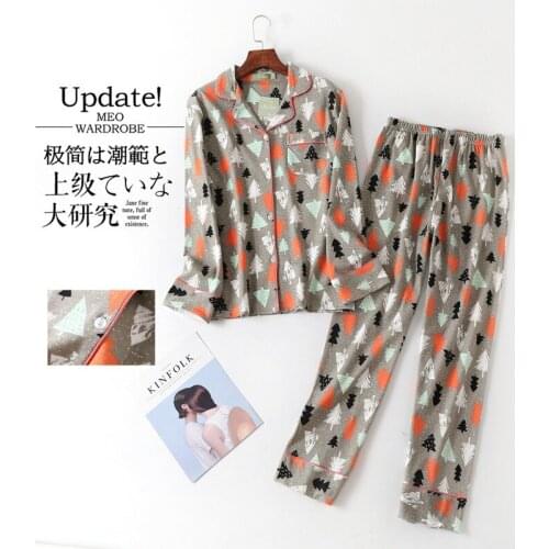 100% Cotton Cartoon Home Wear Women Pajamas Sets Long-sleeved Trousers Pijama Autumn Winter Warm Sleepwear Printing Pyjamas Suit