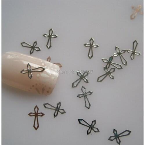 MS240-1 100pcs Silver Cute Cross Metal Sticker Nail Art Metal Sticker Nail Art Decoration Non-adhesive Sticker