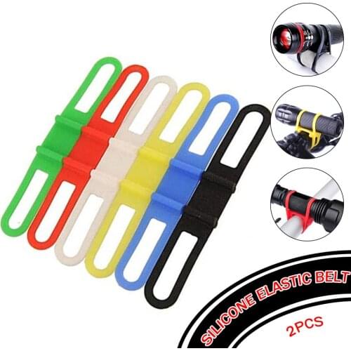 2PCS Bicycle Handlebar Silicone Elastic Belt Bike Light Strap Bandage Torch Bands Flashlight Clip Bicycle Light Torch Holder
