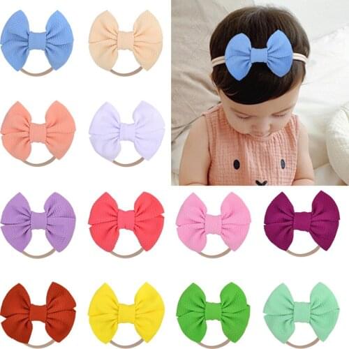 4.7 Inches Solid Color Bowknot Baby Girls Headband Children Elastic Nylon Hairband Handmade Bows Headwear Kids Hair Accessories