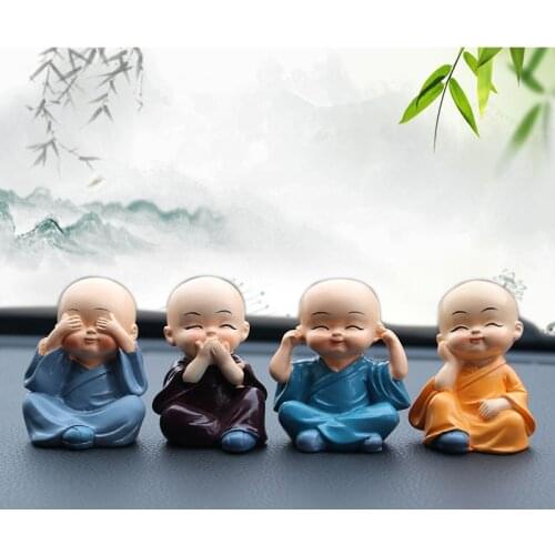 4pcs/set Cute Monk Car Ornaments Doll Automobile Interior Cartoon Maitreya Buddha Dashboard Decoration Toys Accessories Gift