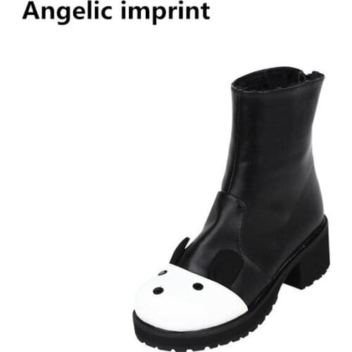 Angelic imprint customize mori girl Women motorcycle ankle boots lady lolita shoes woman high trifle heels pumps rabbit ears 47