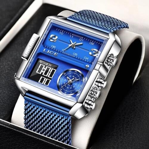 LIGE Luxury Men Quartz Digital Watch Creative Sport Watches Male Waterproof Wristwatch Montre homme Clock Relogio Masculino 2021