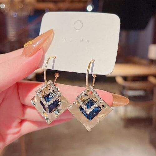 Elegant Irregular Geometric Earrings Women Trendy Simplicity Shiny Zircon Dangle Earrings Female Delicate Square Drop Earrings