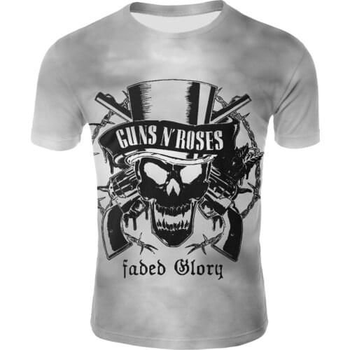 3D printing round neck short sleeve rock band black and white skull men and women street T-shirt punk style Asian size 110-6XL