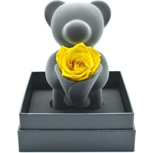 Art Ornament Handmade Roses Bear Yellow Forever Flower Valentines Day Gift Birthday Gift
