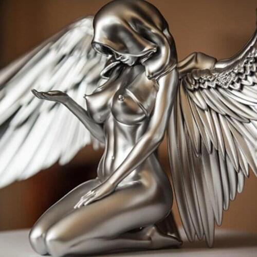 Art Angel Female Woman Wings Kneeling Cloak Hat 3D Angel Art Statue Decor Creative Sculpture Statue for Indoor and Outdoor