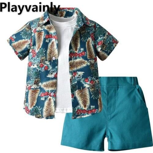 2021 Summer boy Clothing Sets Printing Short Sleeve Shirt+cotton T-shirt +shorts fashion Outfit Children Clothing E100121