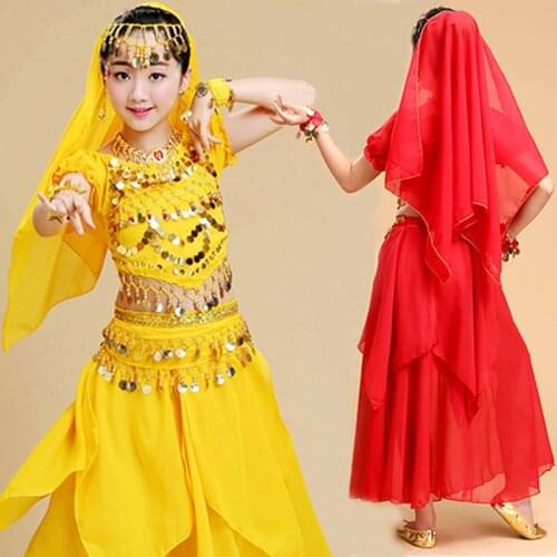 Children Belly Dance Costumes For Girl Oriental Stage Show Dancing Costumes Set Girl Indian Dance Dress Suit 4 Pcs/Set 4 Colors