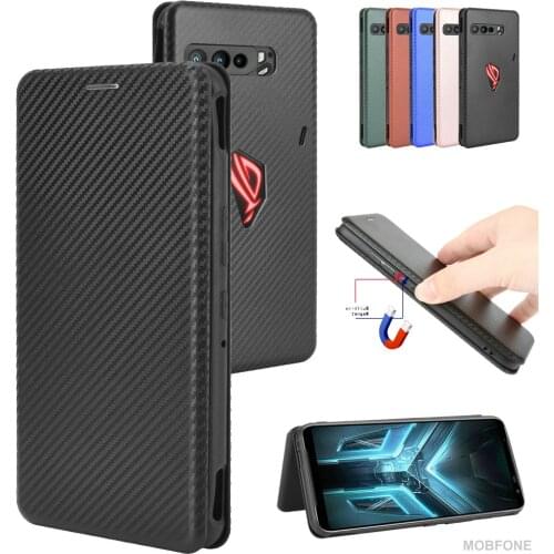 New Carbon Fiber Leather Case for Asus ROG Phone 3 ZS661KS Business Wallet Flip Stand Cover ROG Phone 2 ZS660KL Bags Bumper Etui