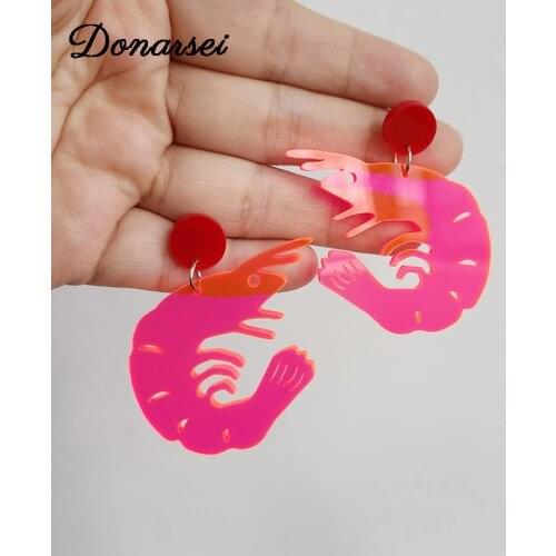 Donarsei Creative Red Rose Color Lobster Drop Earrings For Women Funny Geometric Animal Dangle Earrings Party