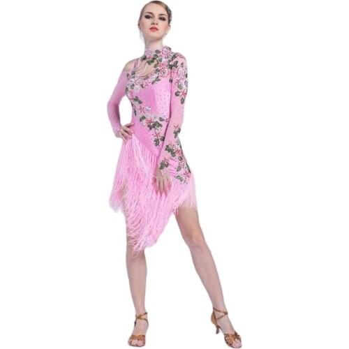 L-1759 Sexy Backless Latin Tassel Dance Rhinestone Dress, High Quality Fringes Latin Dance Dress Women