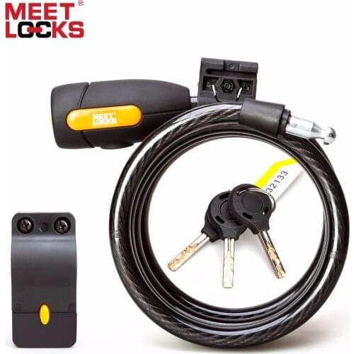 MEETLOCKS Coiled Cable Bike Lock 12mmx5 Feet(L) Steel Bicycle Key Lock Bracket Fits Stem Dia.26-35mm