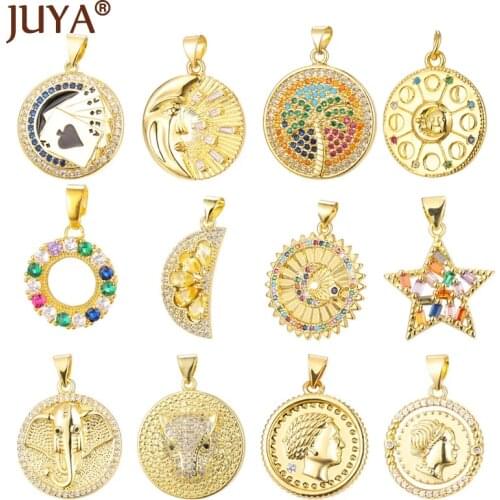 High Quality Inlaid Zircon Charm Pendants Rhinestone Moon Star Necklace Bracelet Accessories For DIY Jewelry Making Supplies