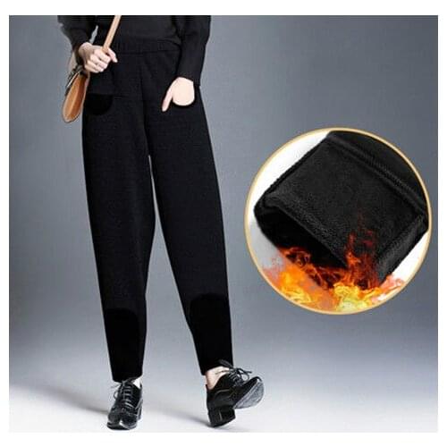 2021 Autumn Winter Slim Women Pant Winter Warm Female Casual Harem Pants Lined Fleece Trousers Sweatpants Plus Size 5XL Y56