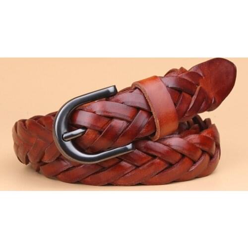 Knitted Belt Women Good Pin Buckle Female Strap Genuine leather Desgin Fashion Lady Braided Belts Handwork Belt Black Color