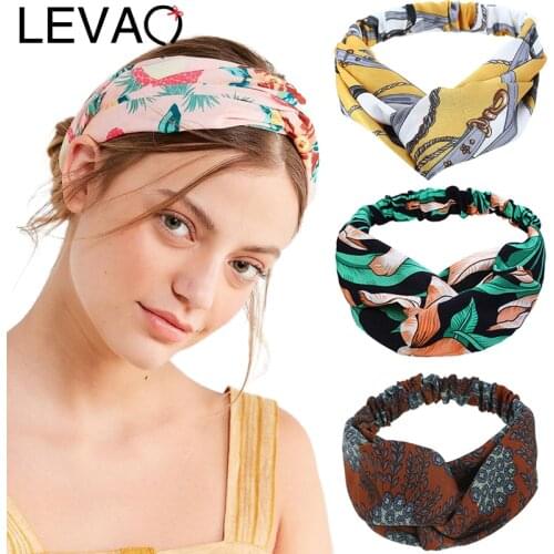 LEVAO Fashion Women Girls Bohemian Hair Bands Print Headbands Vintage Cross Turban Bandage Bandanas Hairbands Hair Accessories
