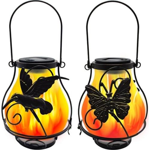 Garden Decoration Retro LED Solar Powered Lamp Simulation Flicker Flame Light Lantern Outdoor Hanging Light Waterproof Lighting