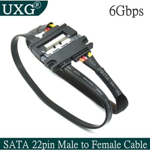 SATA 22 Pin Male To Female Sata Extension Cable SATA 3 III 6Gb/s 22 Pin Male to Female 7+15 Pin SATA Data HDD Power 30cm 50cm