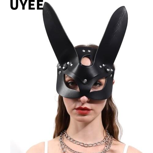 Sexy PU Leather Cat Cosplay Mask For Women BDSM Fetish Cat Ears Black Eye Mask Halloween Carnival Club Party Masks