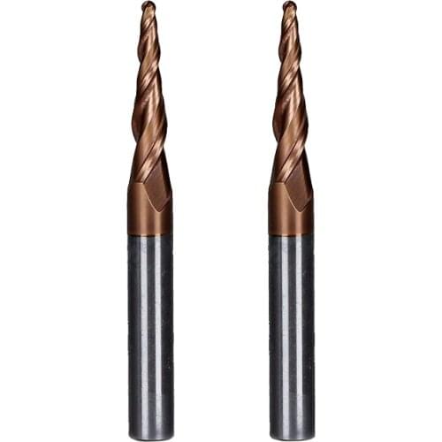 2pc R0.75*D6*20*50L*2F HRC55 Tungsten solid carbide Coated Tapered Ball Nose End Mills taper and cone milling cutter
