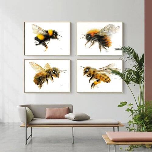 Vintage Bumble Bee Illustration Art Prints Bee Insect Poster Farmhouse Country Retro Wall Art Canvas Painting Living Room Decor