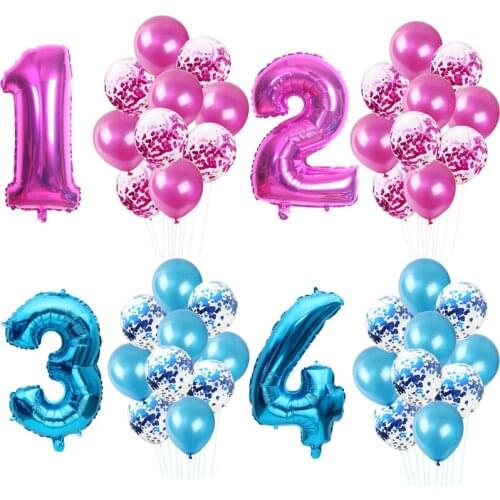 11pcs blue rose big 0-9 number Digital foil balloon confetti latex balloon birthday party baby shower Decoration kids gift balls