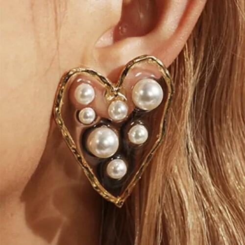 Five Pointed Star Pearl Heart Stud Earrings for Women Gothic Korean Earrings Fashion Party Wedding Accesorios Mujer 2021 Brincos