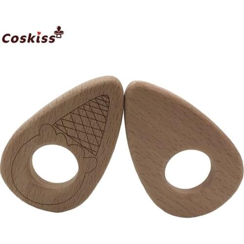 10pc Baby Teether Cone Pendant Baby DIY Jewelry Pendant Newborn baby dental care toy BPA Free Pacifier Wooden Ice Cream Teether